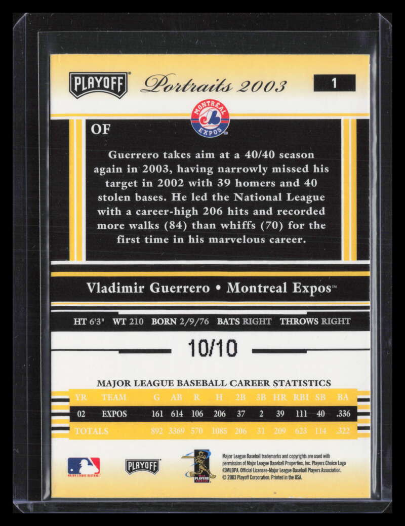 DELETE 124157 2003 Playoff Portraits Gold 1 Vladimir Guerrero 10/10