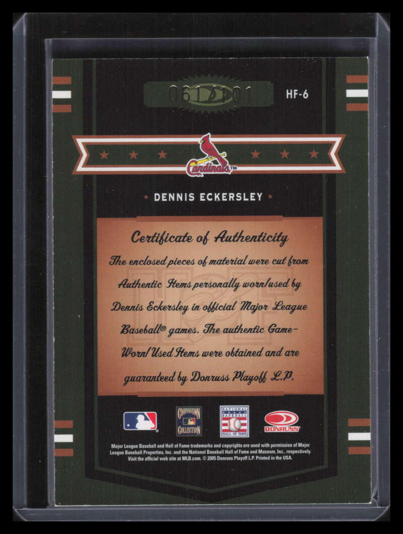 2005 Prime Patches Hall of Fame Materials 6 Dennis Eckersley Quad Jersey 61/101