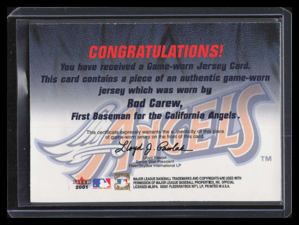 2001 Fleer Genuine Material Issue RC Rod Carew Jersey Patch SP