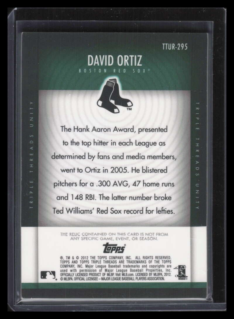 2012 Topps Triple Threads Unity Relics Emerald ur295 David Ortiz Jersey 18/18