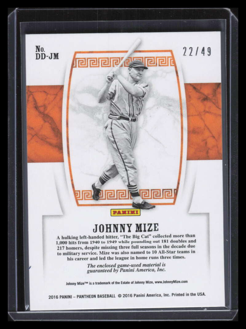 2016 Panini Pantheon Decade Deities Materials Johnny Mize Dual Bat Jersey 22/49