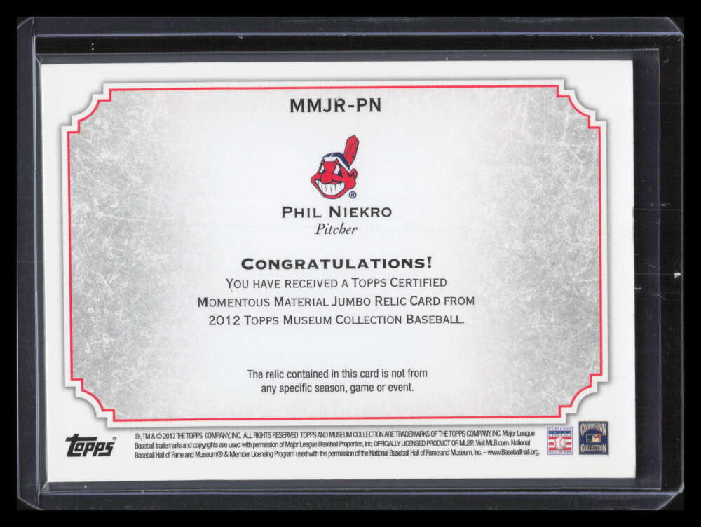 2012 Topps Museum Momentous Material Relics Gold Phil Niekro Jumbo Jersey 24/35