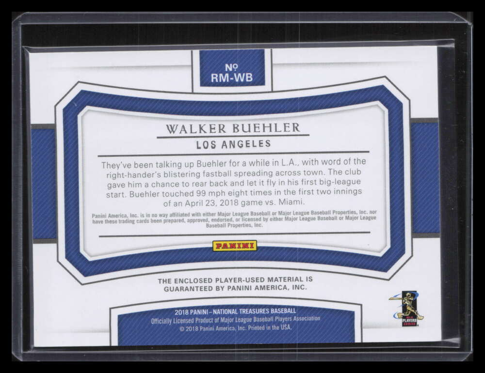 DELETE 124330 2018 National Treasures Materials Holo Silver Walker Buehler RC Dual Patch 5/25