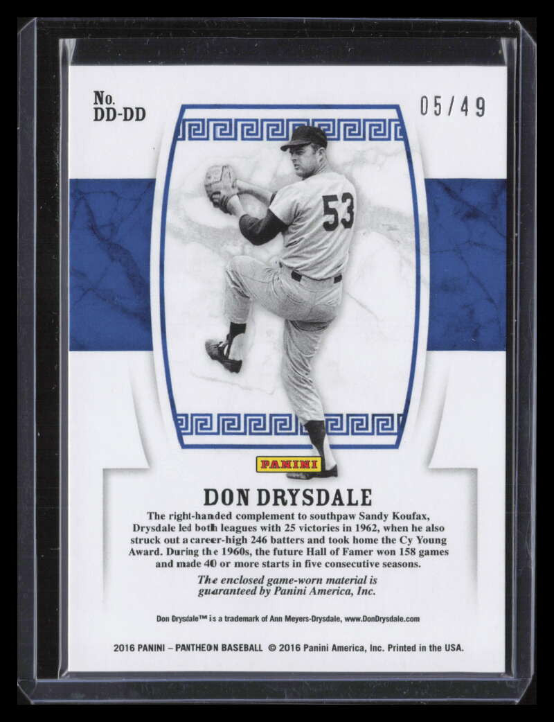 2016 Panini Pantheon Decade Deities Materials 14 Don Drysdale Dual Jersey 5/49