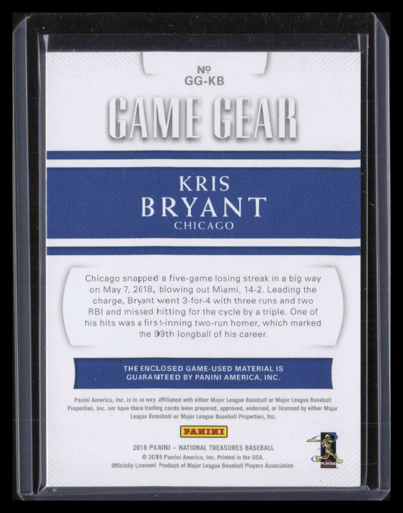 2018 Panini National Treasures Game Gear Holo Gold 18 Kris Bryant Patch 1/5