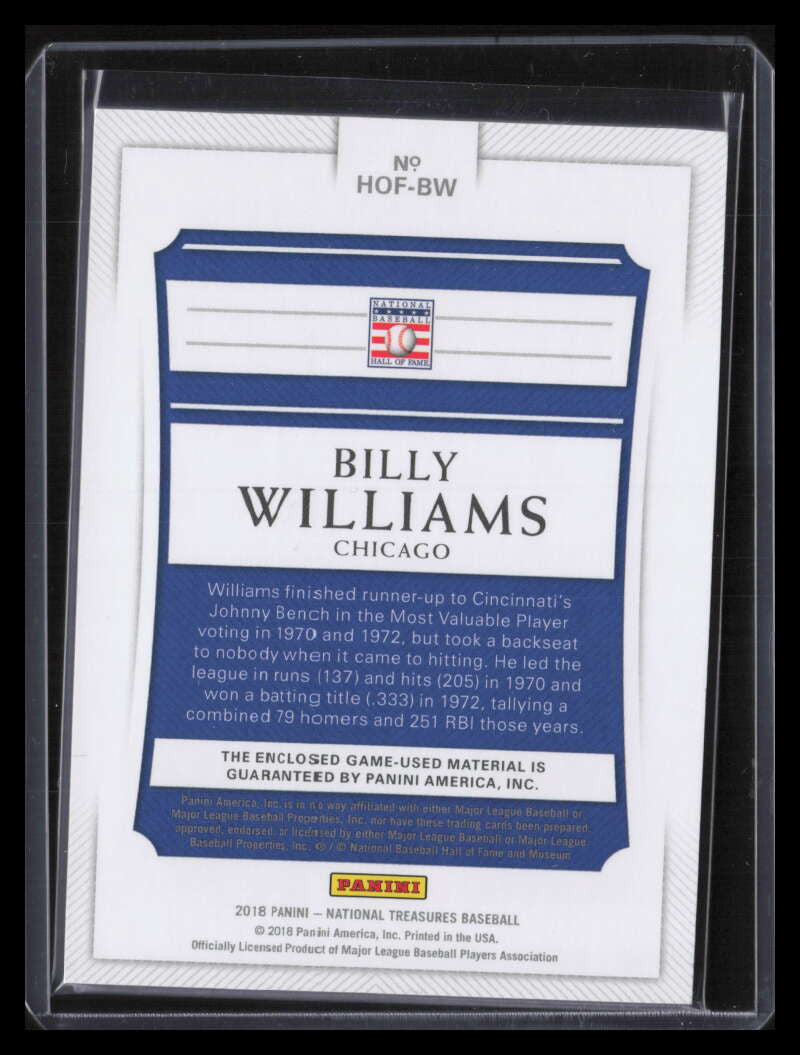 2018 Panini National Treasures Hall of Fame Gold 4 Billy Williams Dual Bat 5/5