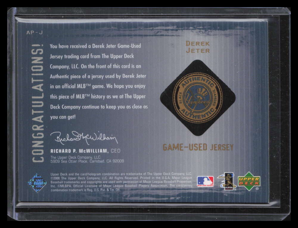 2000 Black Diamond Rookie Authentic Pinstripes APJ Derek Jeter Jersey /1000