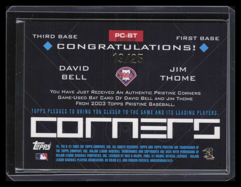 SOLD 124365 2003 Topps Pristine Corners Relics Refractor BT David Bell Thome Dual Bat 19/25