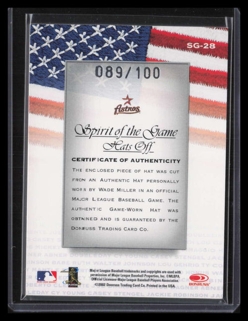 2002 Studio Spirit of Game Hats Off Wade Miller New Era Logo Hat Patch 89/100