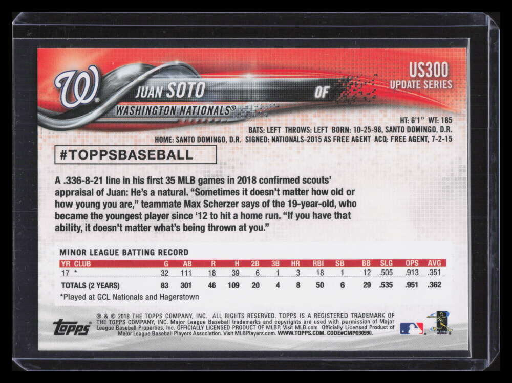 DELETE 124417 2018 Topps Update us300 Juan Soto Rookie (c)