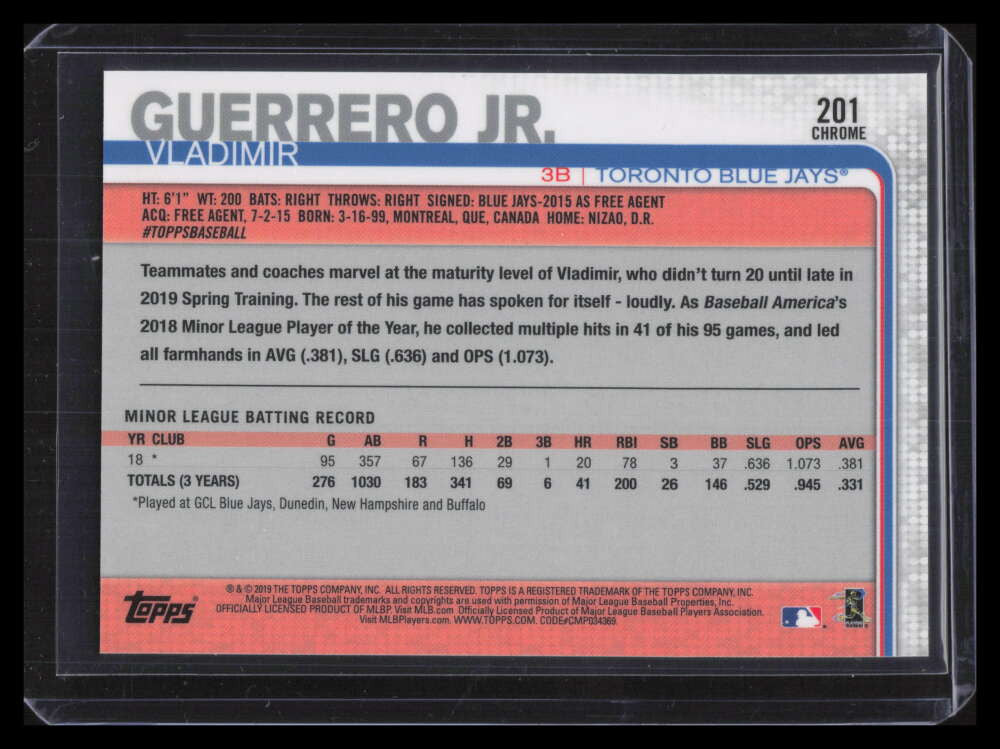 DELETE 124420 2019 Topps Chrome 201 Vladimir Guerrero Jr. Rookie (a)