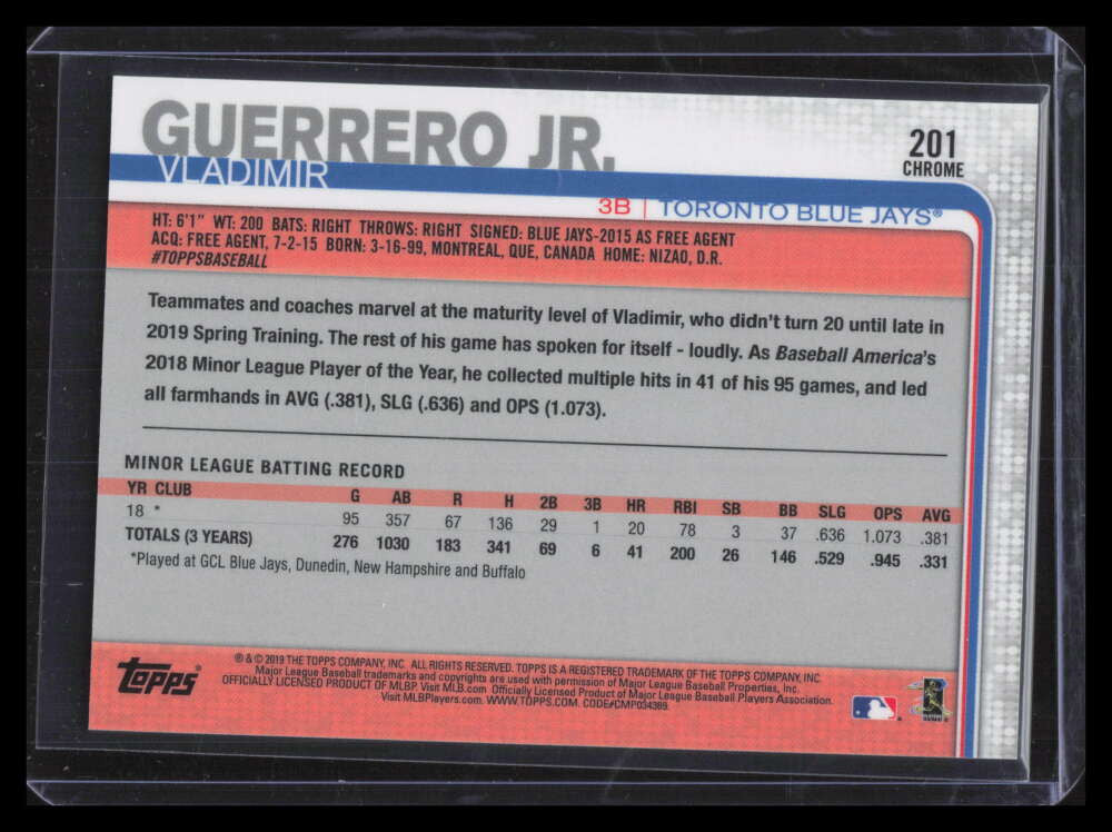DELETE 124421 2019 Topps Chrome 201 Vladimir Guerrero Jr. Rookie (b)