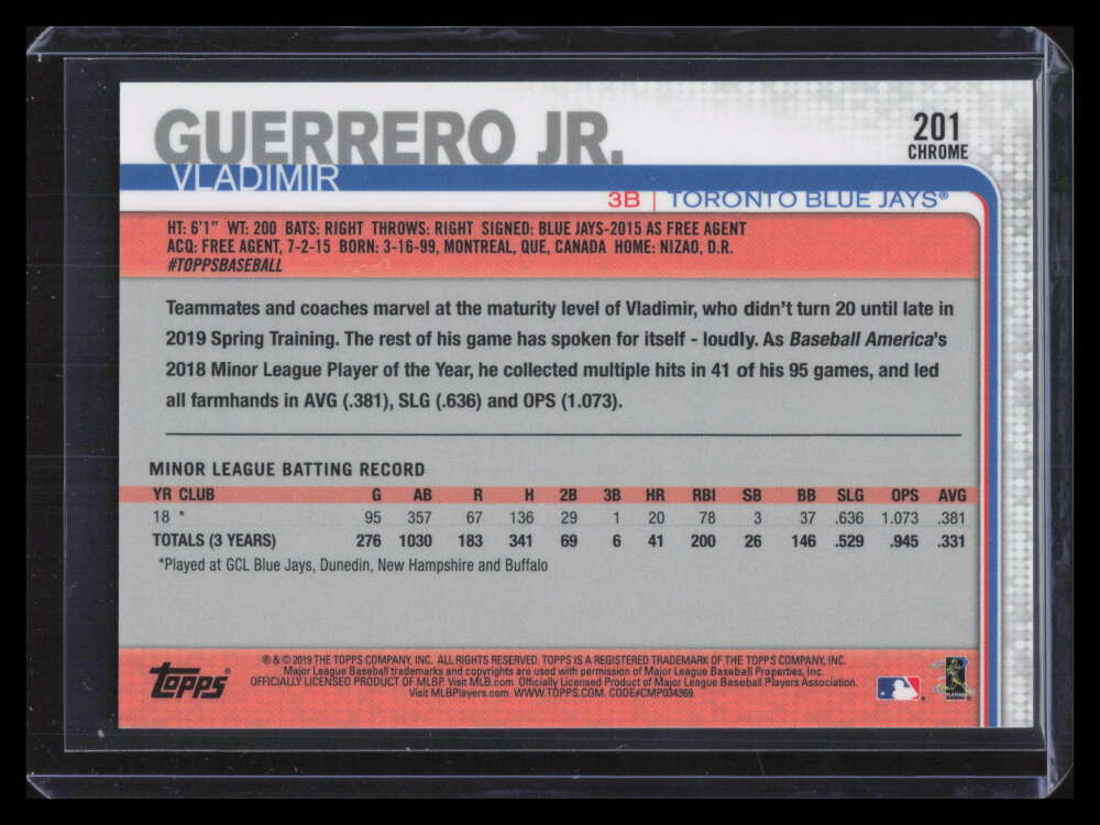 DELETE 124422 2019 Topps Chrome 201 Vladimir Guerrero Jr. Rookie (c)