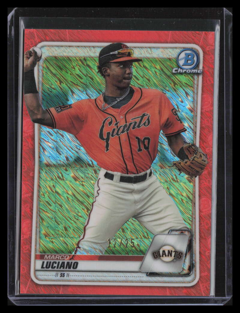 DELETE 124508 2020 Bowman Chrome Prospects Orange Shimmer Refractor Marco Luciano Rookie 12/25