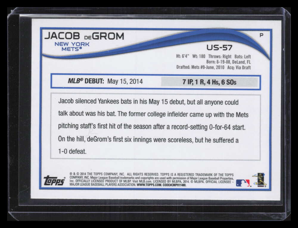 DELETE 124519 2014 Topps Update Red Hot Foil us57 Jacob deGrom RD Rookie Debut