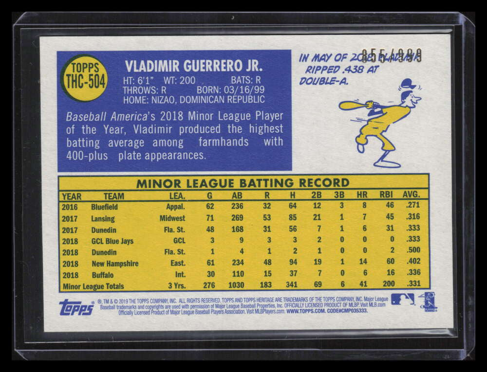 2019 Topps Heritage Chrome thc504 Vladimir Guerrero Jr. Rookie 855/999