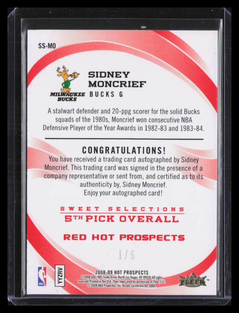 2008-09 Hot Prospects Sweet Selections Autographs Red Sidney Moncrief Auto 1/5