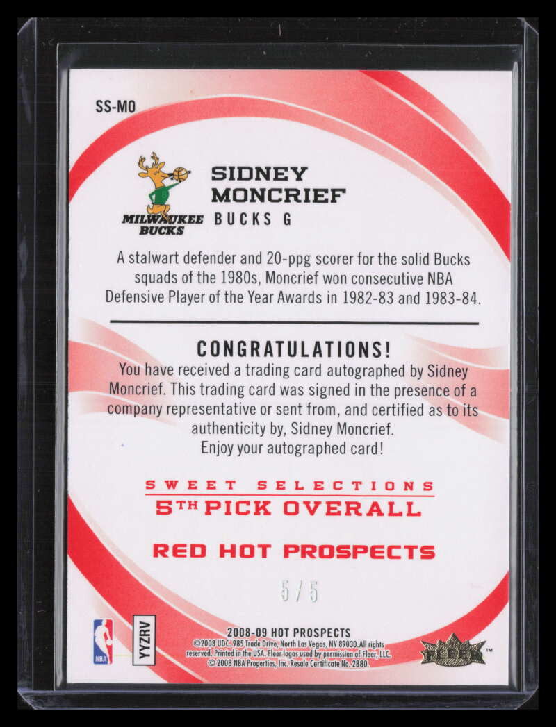 2008-09 Hot Prospects Sweet Selections Autographs Red Sidney Moncrief Auto 5/5