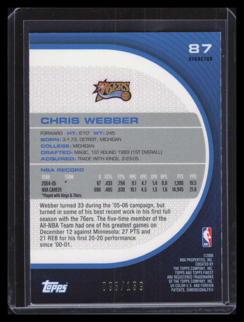 2005-06 Finest Red X-Fractor 87 Chris Webber 98/139
