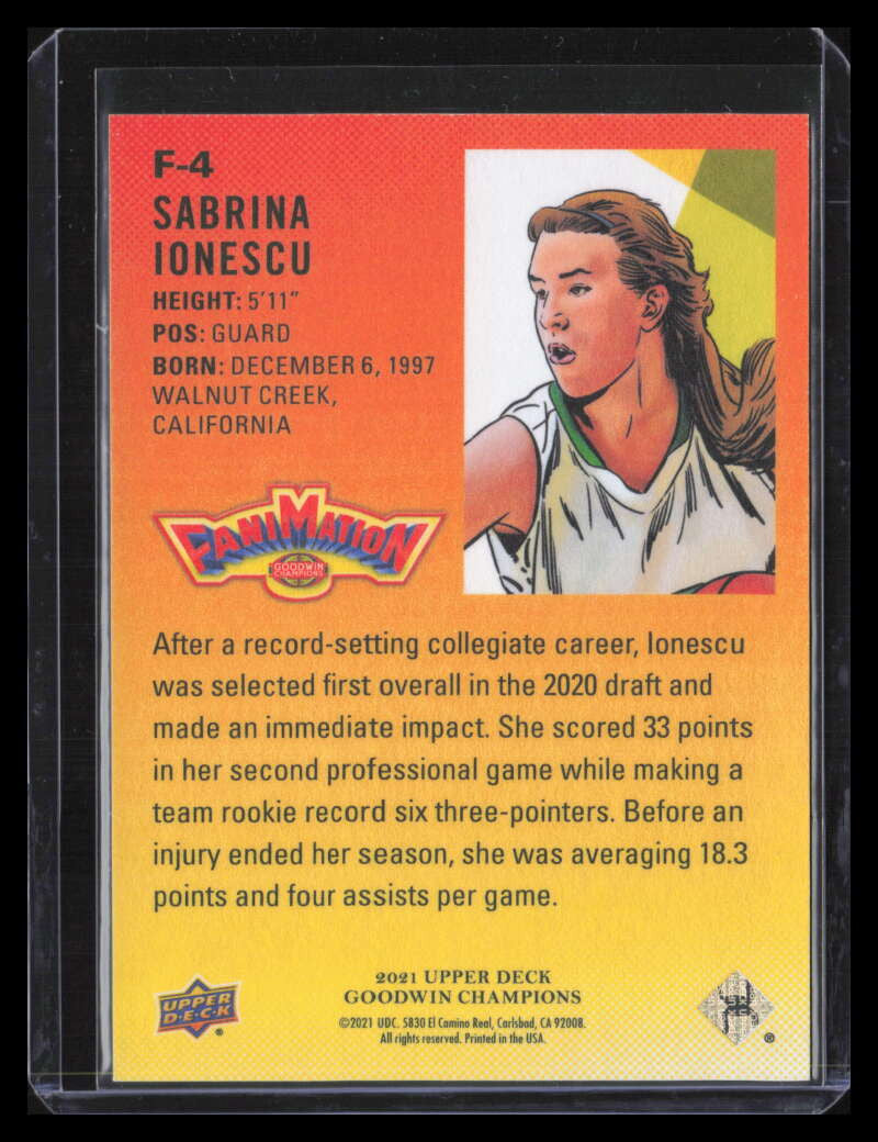 SOLD 124663 2021 Upper Deck Goodwin Champions Fanimation f4 Sabrina Ionescu Rookie