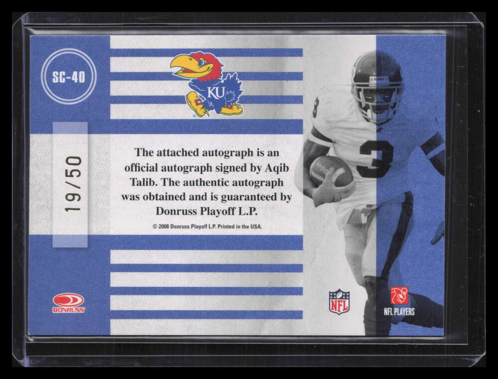 2008 Donruss Classics School Colors Autographs 40 Aqib Talib Rookie Auto 19/50