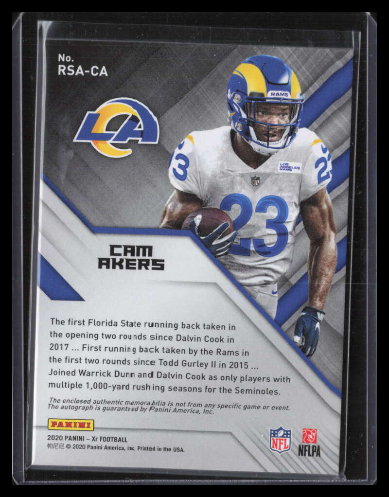 2020 Panini XR Rookie Swatch Autographs 24 Cam Akers Rookie Jersey Auto 27/199