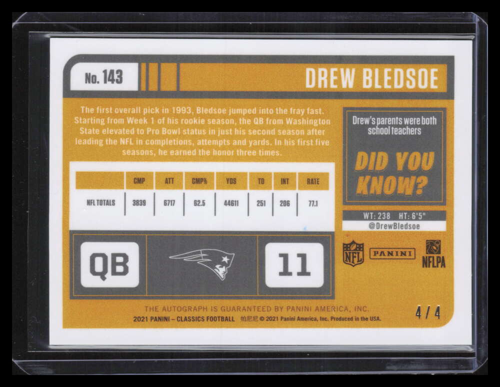 2021 Classics Significant Signatures Green 143 Drew Bledsoe Auto 4/4