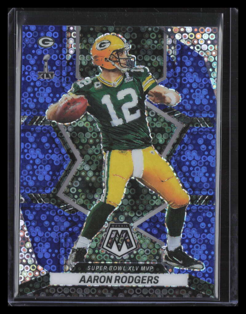 SOLD 124804 2022 Panini Mosaic Mosaic No Huddle Blue Refractor 294 Aaron Rodgers MVP 24/75