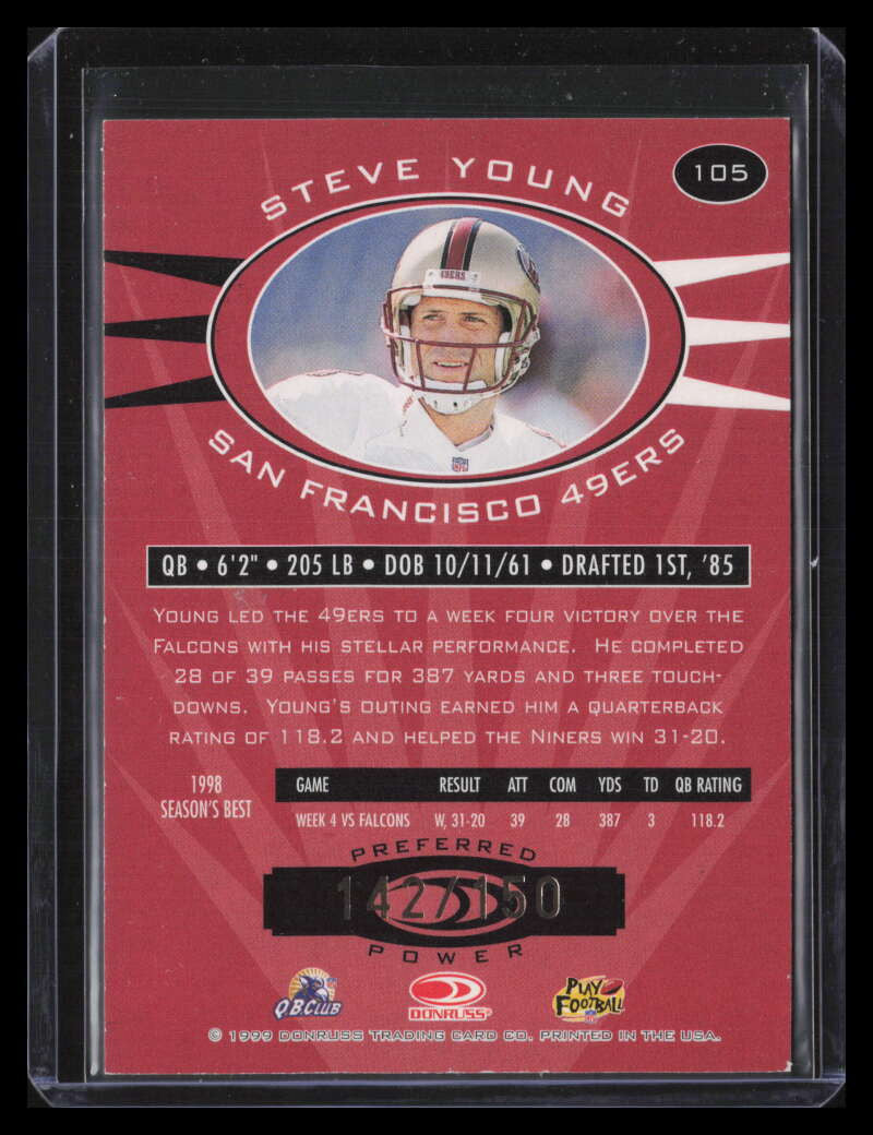 DELETE 124809 1999 Donruss Preferred QBC Power 105 Steve Young G 142/150 Gold