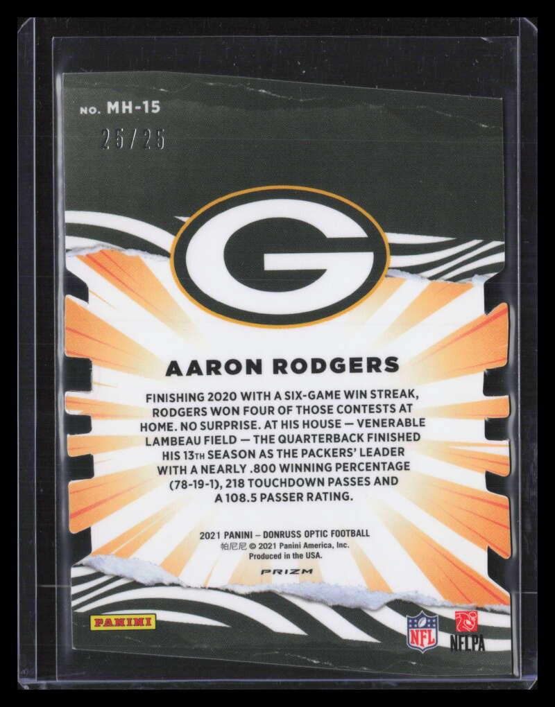 2021 Donruss Optic My House! Purple Stars Refractor 15 Aaron Rodgers 25/25