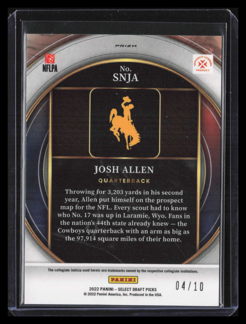 2022 Select Draft Picks Select Numbers Prizms Gold Refractor 13 Josh Allen 4/10