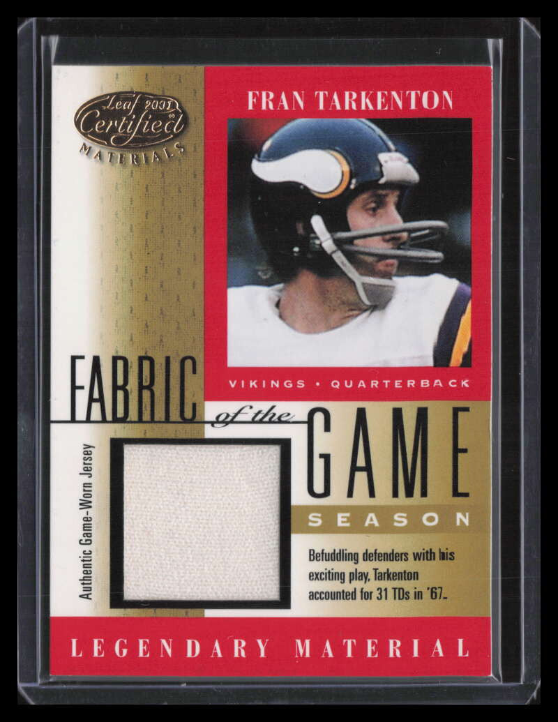 2001 Leaf Certified Materials Fabric of Game 13sn Fran Tarkenton Jersey 26/31