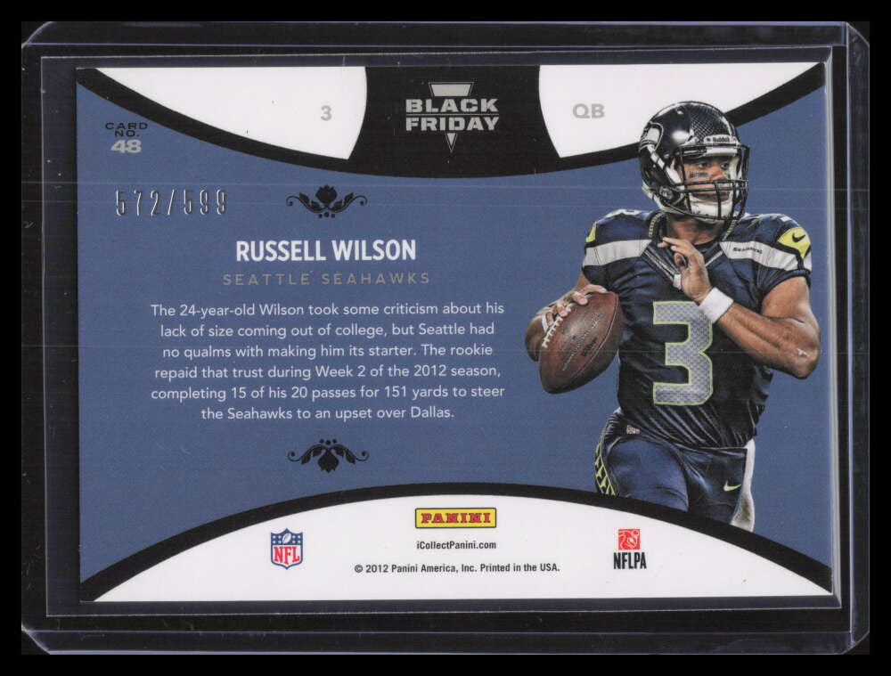 2012 Panini Black Friday 48 Russell Wilson Rookie 572/599