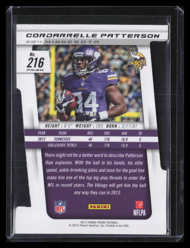 2013 Panini Prizm Light Blue Die Cut 216 Cordarrelle Patterson Rookie 2/15