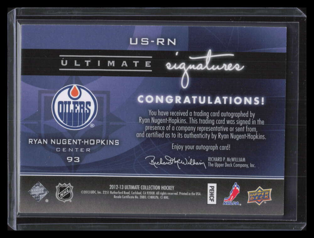 2012-13 Ultimate Collection Ultimate Signatures USRN Ryan Nugent-Hopkins Auto