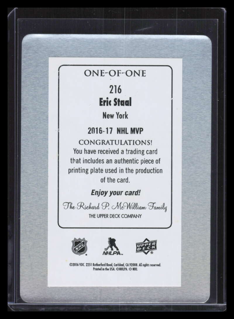 2016-17 Upper Deck MVP Printing Plate Black 216 Eric Staal 1/1