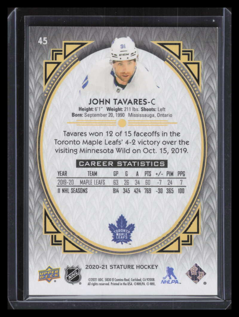 2020-21 Upper Deck Stature Portrait Red 45 John Tavares 1/25