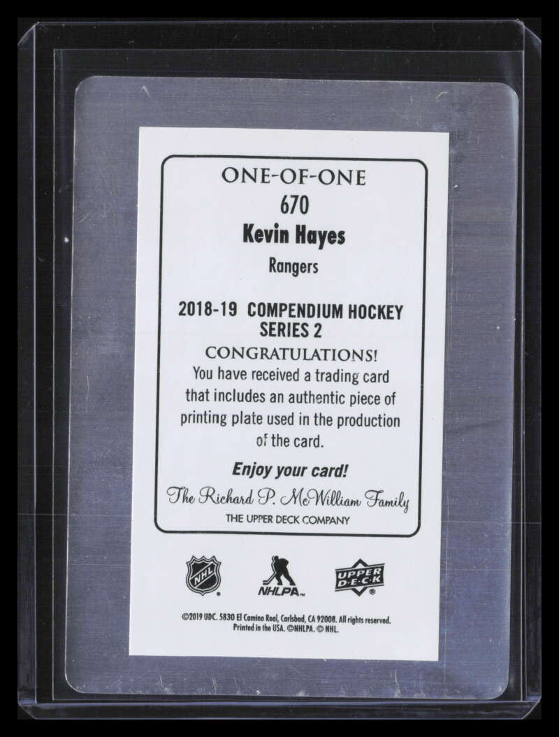 2018-19 Upper Deck Compendium Printing Plate Magenta 670 Kevin Hayes 1/1