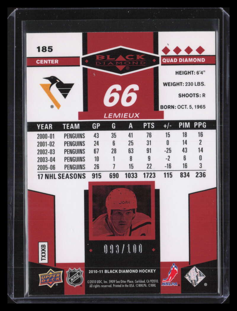 2010-11 Black Diamond Ruby 185 Mario Lemieux 93/100