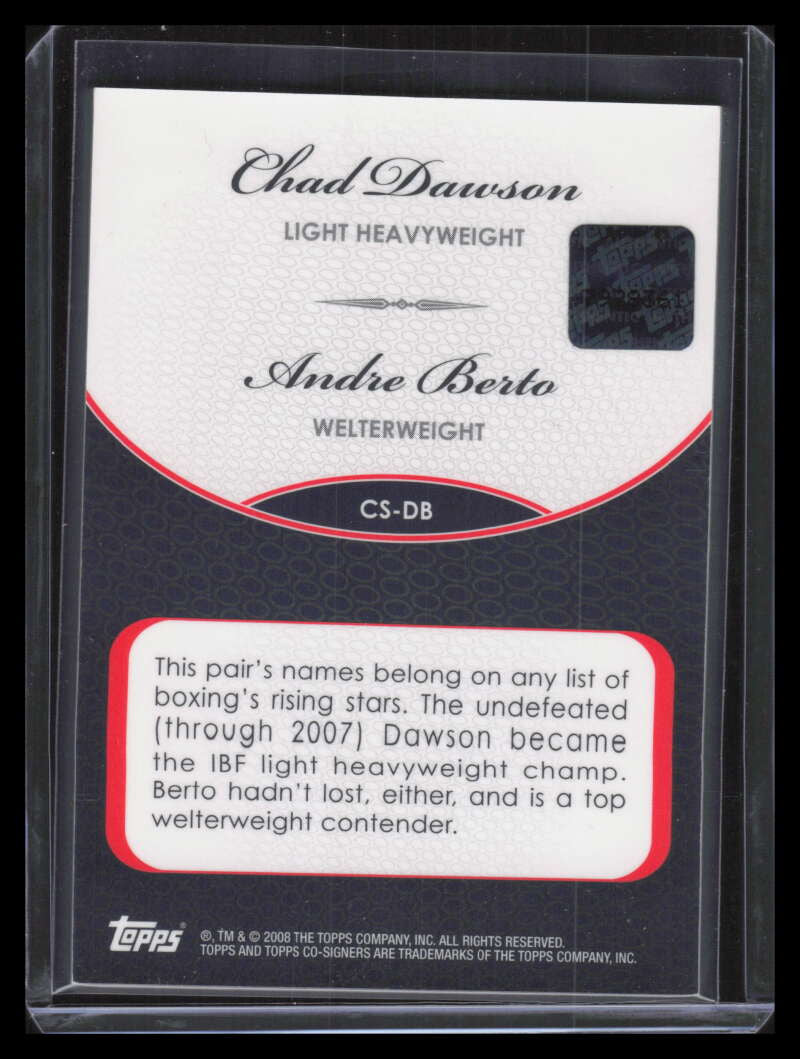2008 Topps Co-Signers Dual Autographs DB Chad Dawson Andre Berto Dual Auto ID: 125006
