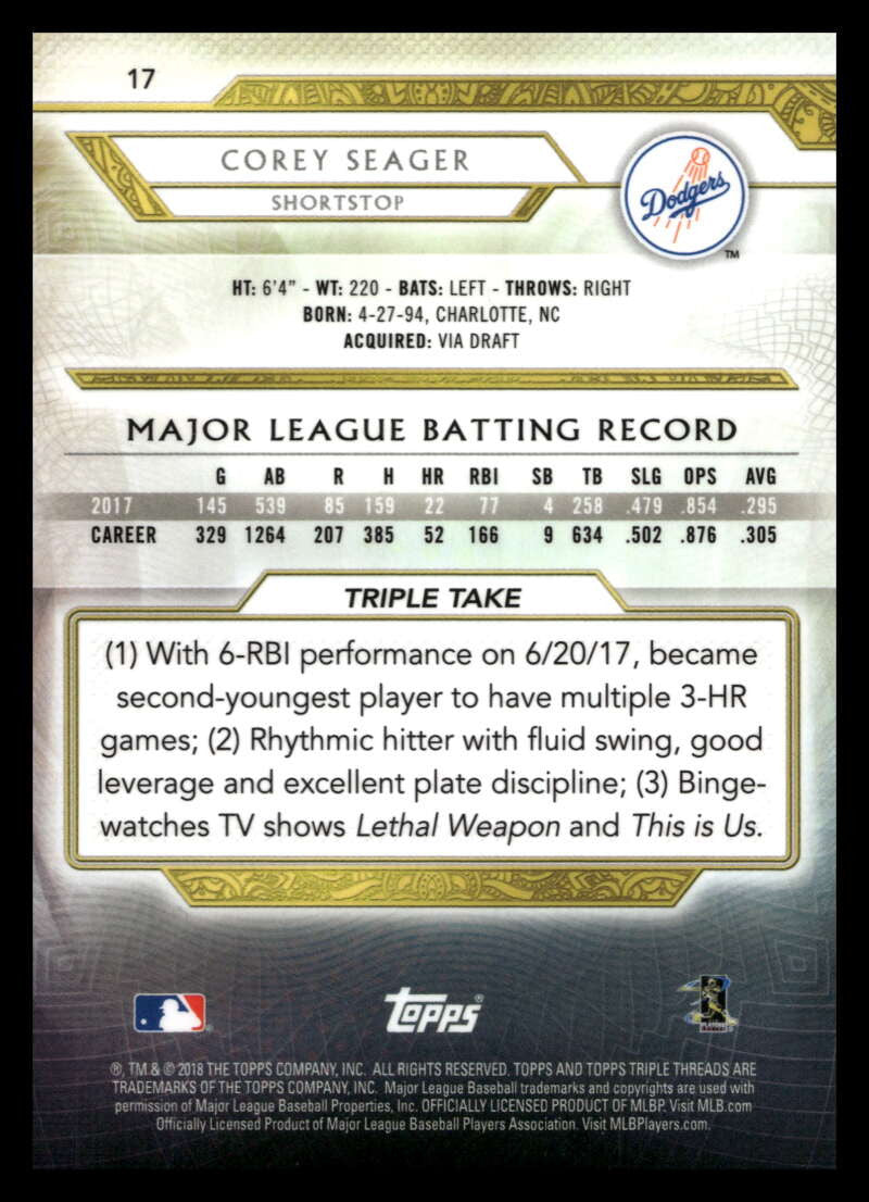 2018 Topps Triple Threads Onxy 17 Corey Seager 29/50