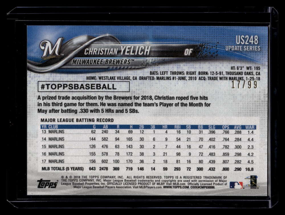 2018 Topps Update Vintage Stock us248 Christian Yelich 17/99