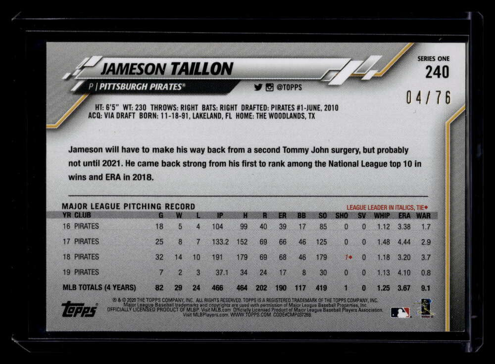 2020 Topps Independence Day 240 Jameson Taillon 4/76