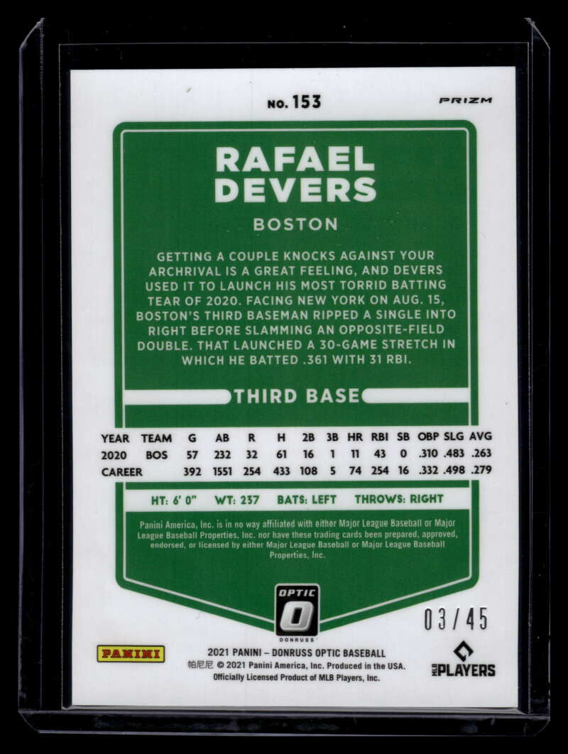 2021 Donruss Optic Freedom Refractor 153 Rafael Devers 3/45