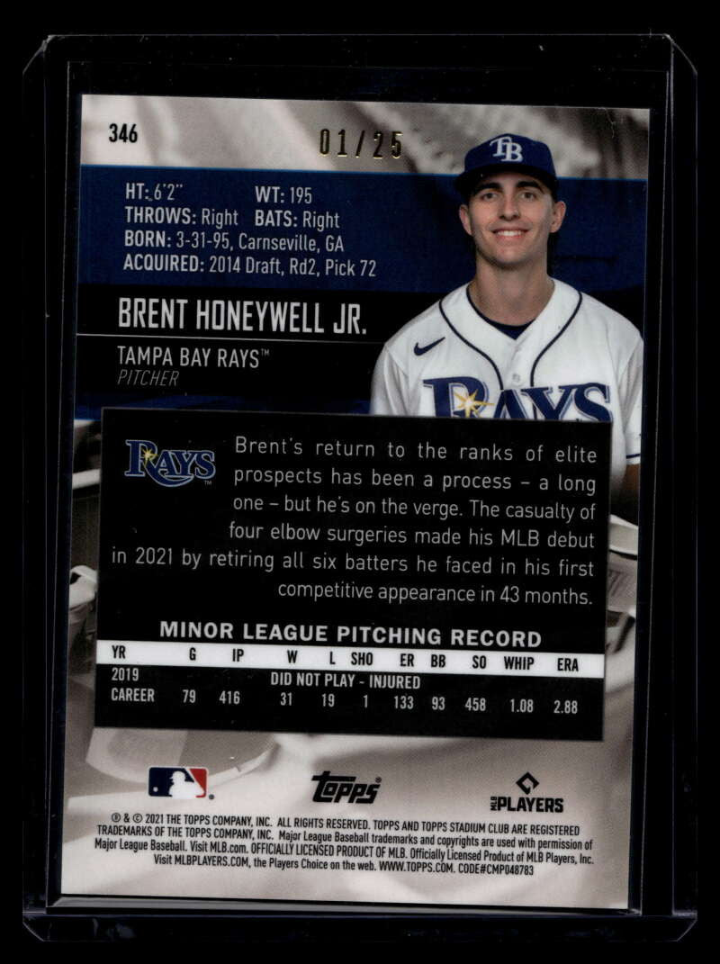 2021 Stadium Club Chrome Orange Refractor 346 Brent Honeywell Jr. Rookie 1/25
