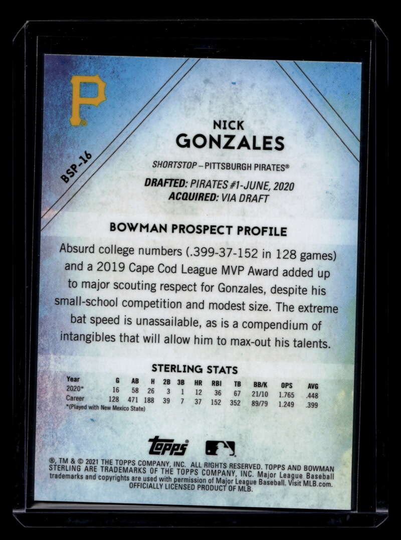 2021 Bowman Sterling Prospects Gold Refractor bsp16 Nick Gonzales Rookie 14/50