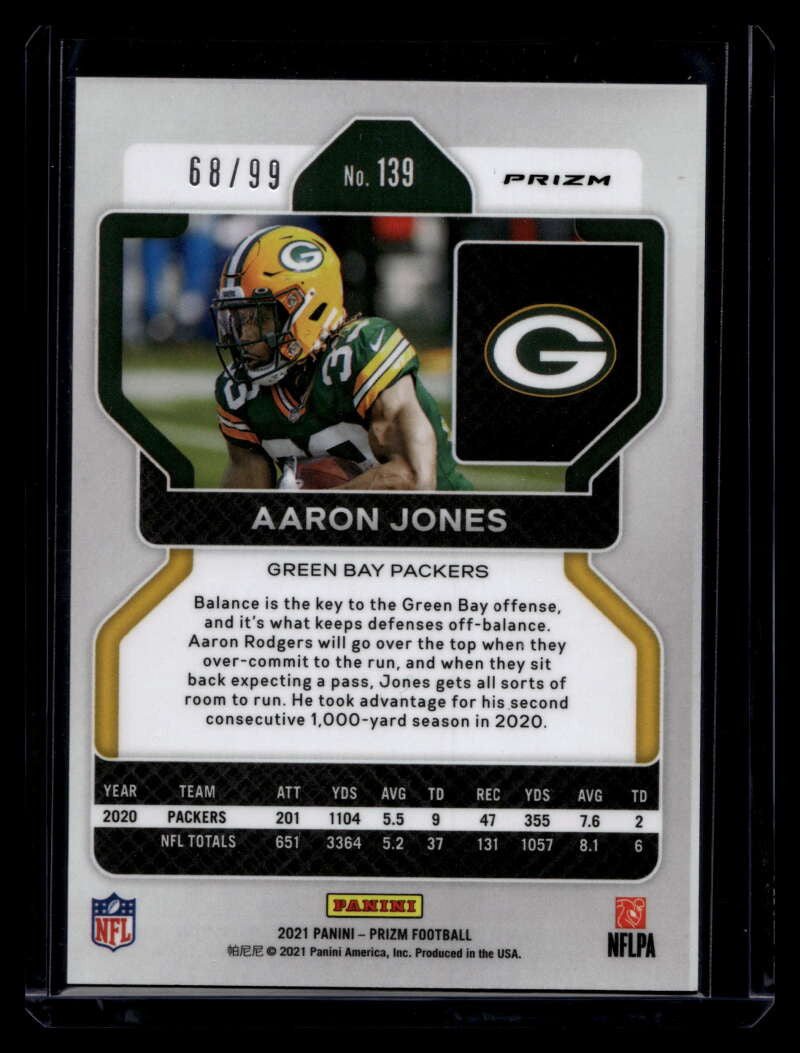2021 Panini Prizm Prizms Blue Ice Refractor 139 Aaron Jones 68/99