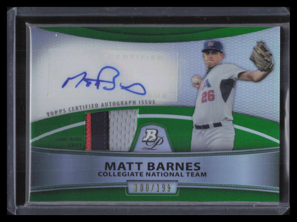 2010 Bowman Platinum Green Refractor Matt Barnes Rookie Patch Auto 100/199