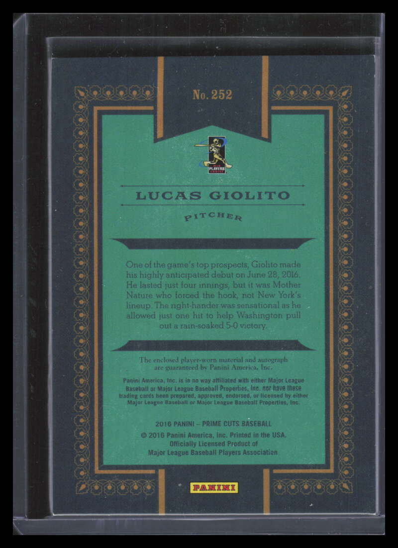 2016 Prime Cuts Holo Gold 252 Lucas Giolito Rookie Triple Patch Auto 17/25