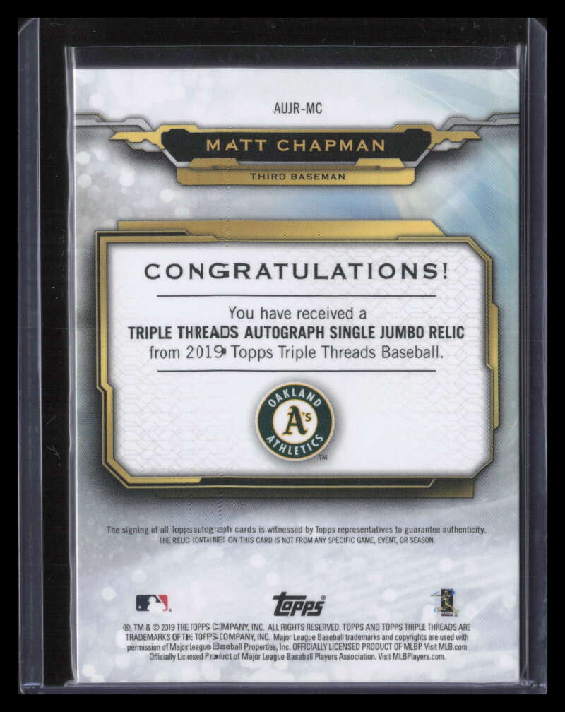 2019 Topps Triple Threads Autograph AUJRMC Matt Chapman Jersey Auto 71/75